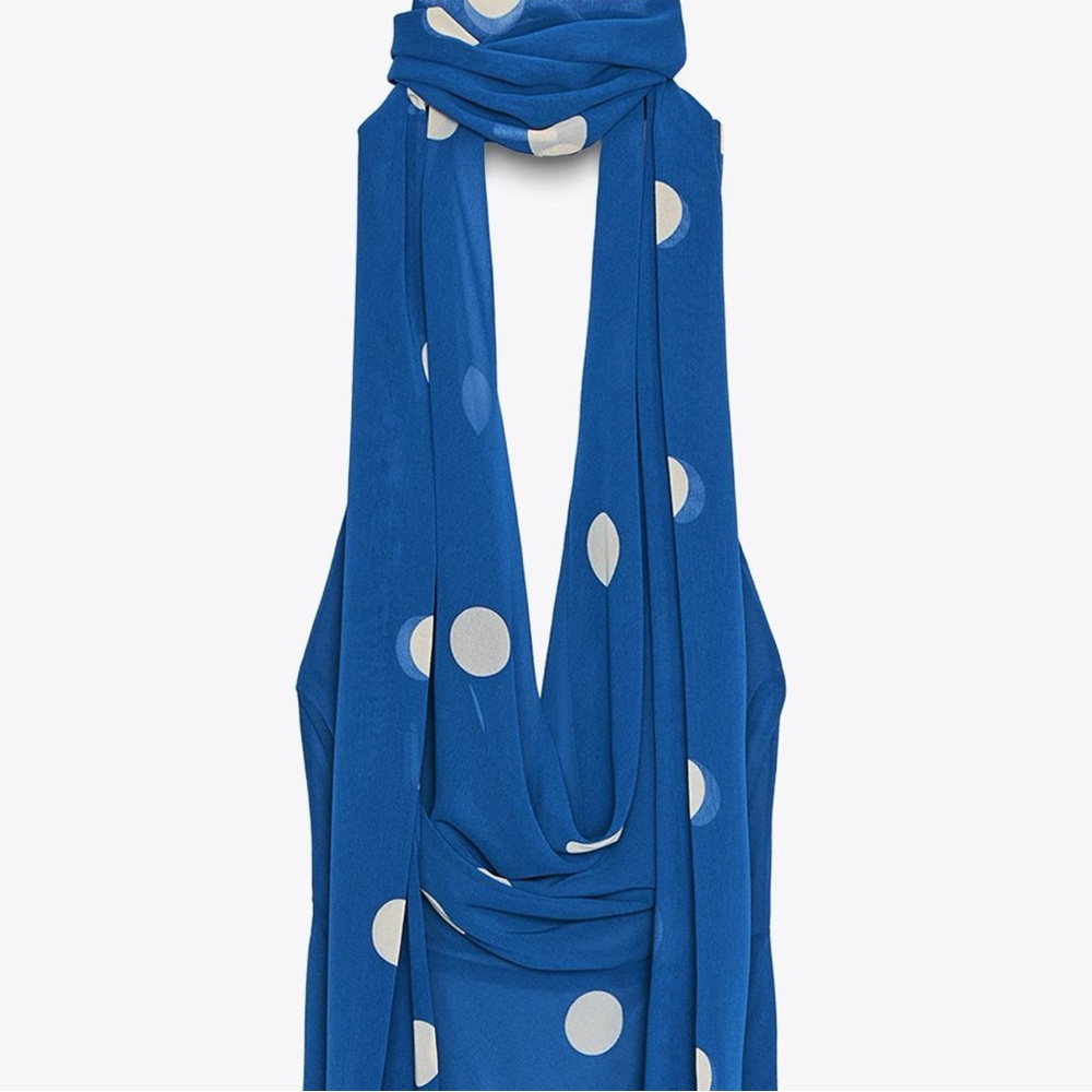 NWT🔥ZARA Dress Blue w/ White Dots - Picture 5 of 7